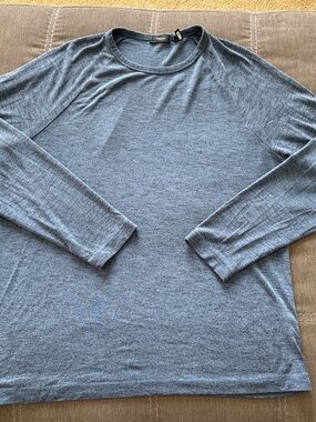 Theory Men's Long-Sleeve Crewneck Tee — Heather Blue. XL